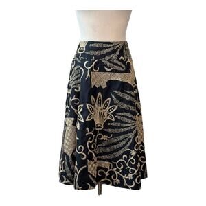 Talbots black tan embroidered A line skirt size 4P